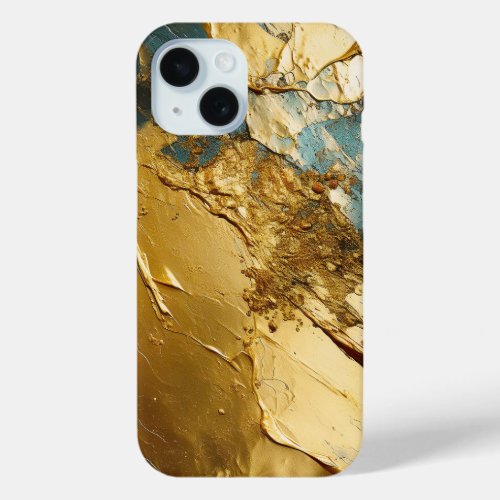 Gold blue abstract painting iPhone 15 case