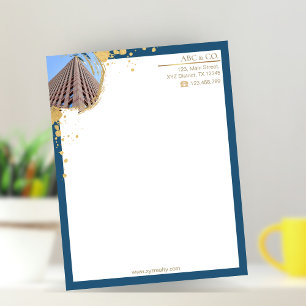 Gold & Blue, Add Photo To Custom Shape Corporate Letterhead