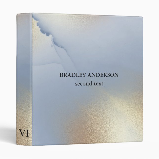Gold Blue Alcohol Ink 3 Ring Binder (Front/Spine)