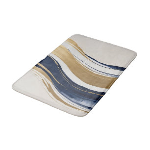 gold blue and beige abstract brushstrokes bath mat
