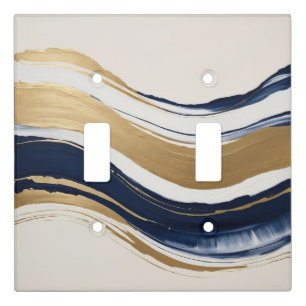 gold blue and beige abstract brushstrokes light switch cover