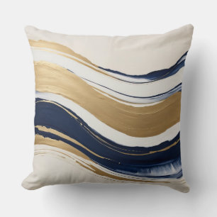 gold blue and beige abstract brushstrokes throw pillow