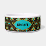 Gold, Blue and Black Art Deco Pattern Custom Name<br><div class="desc">Gold and blue retro Art Deco seamless pattern on a black background with a customizable name for your baby dog.</div>