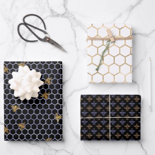 Gold Blue And Gold Apiary Queen Bee Wrapping Paper Sheets