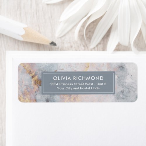 Gold Blue and Gray Luxury Marble Address Labels
