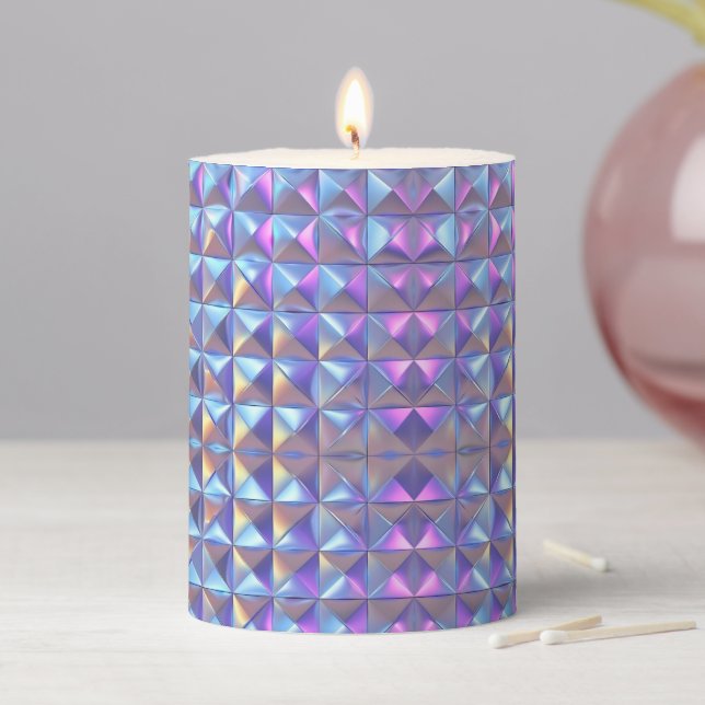 Gold, Blue and Purple Iridescent Geometric 2 Pillar Candle (In Situ)