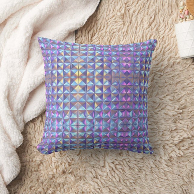Gold, Blue and Purple Iridescent Geometric 2 Throw Pillow (Blanket)