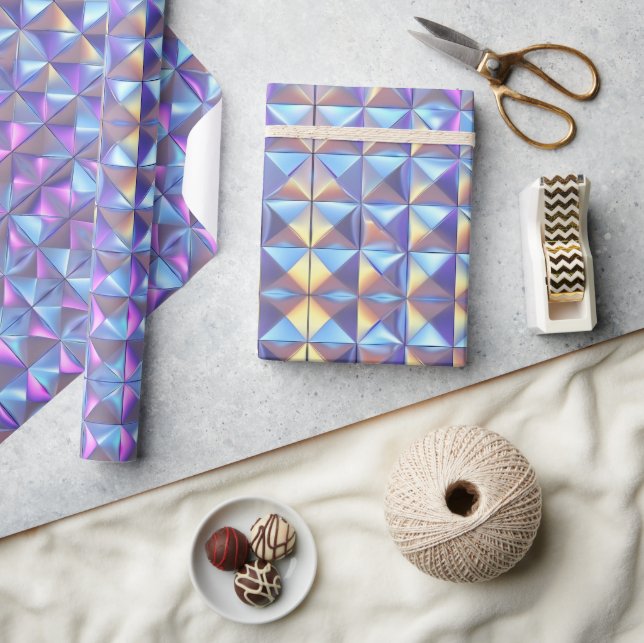 Gold, Blue and Purple Iridescent Geometric 2 Wrapping Paper (Crafts)