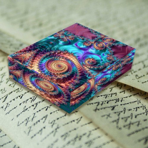 Gold Blue and Purple Spirals Fractal Abstract Paperweight