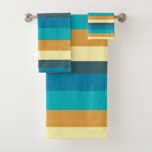 Gold. blue and turquoise stripes bath towel set