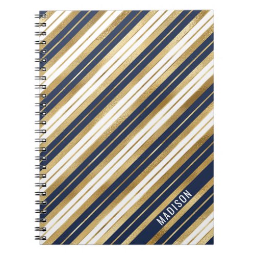 Gold Blue and White Stripes  Notebook