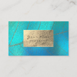 Gold Blue Aqua Sepia Foil Botanical Delicate Business Card