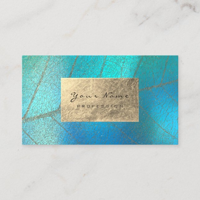 Gold Blue Aqua Sepia Foil Botanical Delicate Business Card (Front)