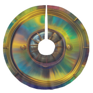 Gold Blue Aqua turquoise abstract Brushed Polyester Tree Skirt