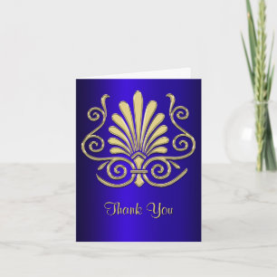 Gold Blue Art Deco Damask Thank You