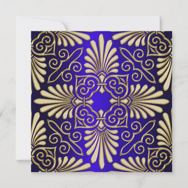 Gold & Blue Art Deco Deco Damask Bridal Shower Invitation (Front)