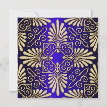 Gold & Blue Art Deco Deco Damask Bridal Shower Invitation by ItsMyPartyDesigns at Zazzle