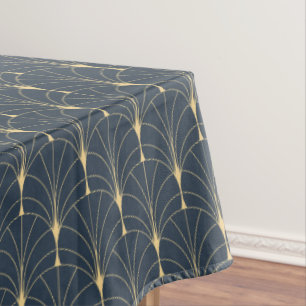 Gold Blue Art Deco Fan Pattern Tablecloth
