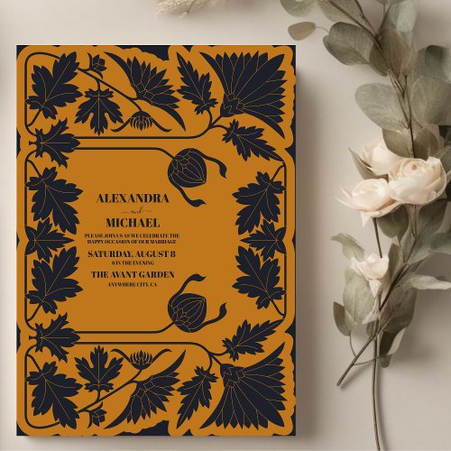 Gold Blue  Art Nouveau Wedding Invitation