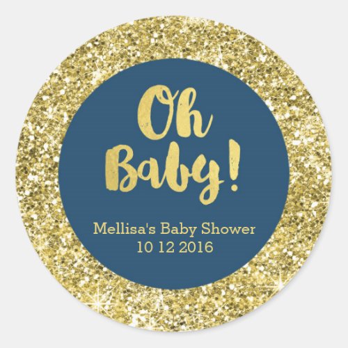 Gold Blue Baby Shower Oh Baby Favor Sticker