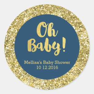 Gold Blue Baby Shower Oh Baby Favor Sticker