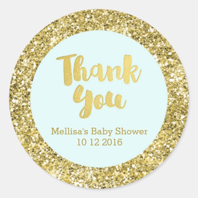Gold Blue Baby Shower Thank You Favor Sticker (Front)