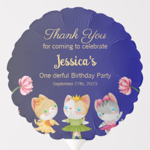 Gold Blue Ballerina Cat Kids Birthday Party Balloon