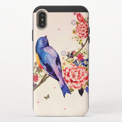 Gold Blue Bird Red Floral Butterfly Glitter iPhone XS Max Slider Case