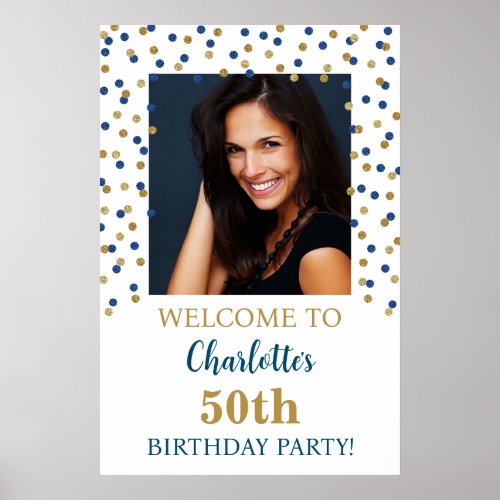 Gold Blue Birthday Party Custom 20x30 Photo Poster