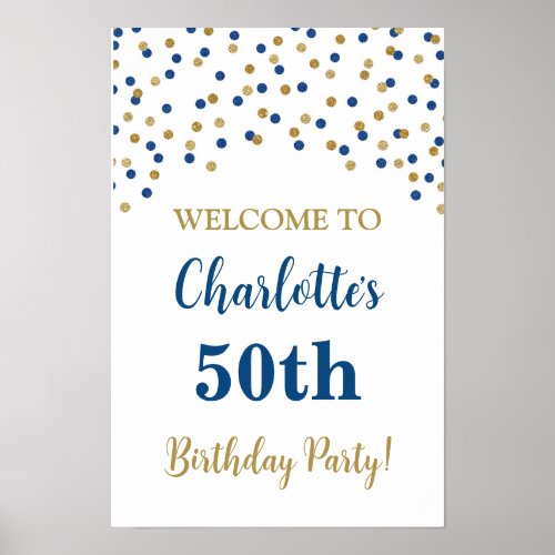 Gold Blue Birthday Party Custom 20x30 Poster