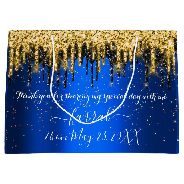  Gold Blue  Black Drips Favor  Large Gift Bag (Front)