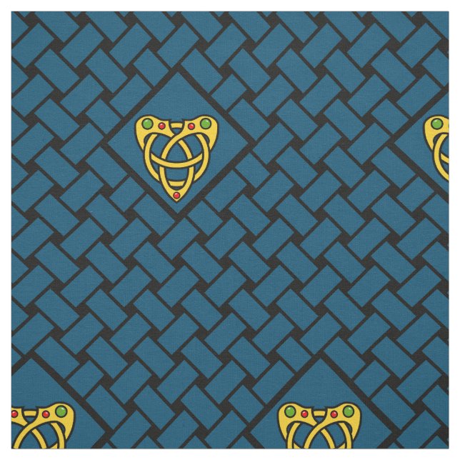 Gold/blue/black weave, diamond, Celtic heartknot Fabric (Swatch)