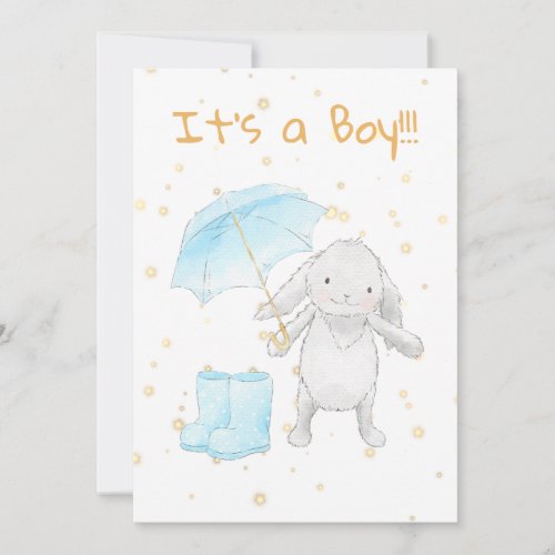 *~* Gold Blue Bunny Umbrella Shower Invitation