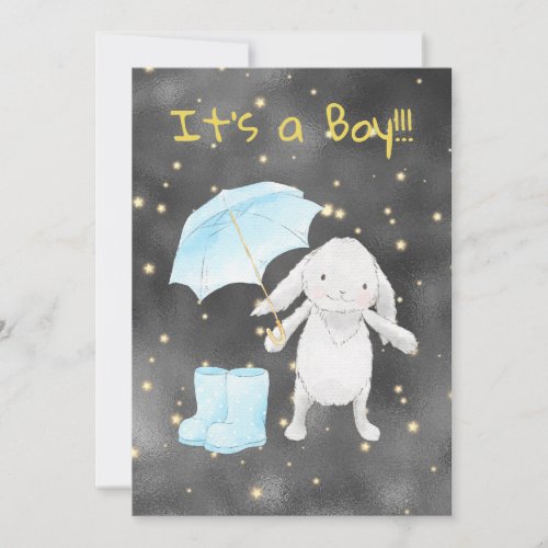*~* Gold Blue Bunny Umbrella Shower Invitation
