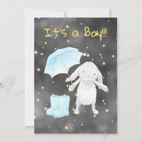  Gold Blue Bunny Umbrella Shower Invitation