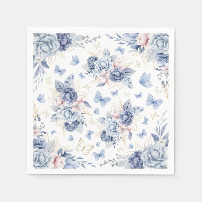 Gold & Blue Butterfly Boy Baby Shower Napkins (Front)