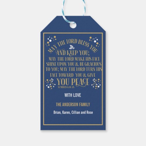 Gold blue Christmas Blessing Numbers 624_26 Gift Tags