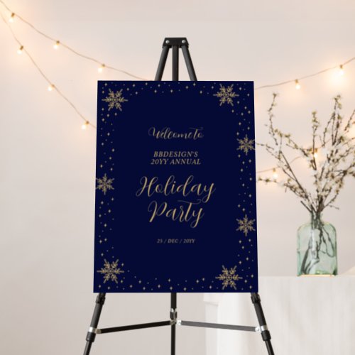 Gold  Blue Christmas Holiday Party Welcome Foam Board