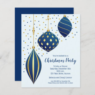 Gold Blue Christmas Ornaments Budget Invitations