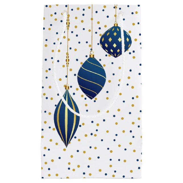 Gold Blue Christmas Ornaments Small Gift Bag (Front)