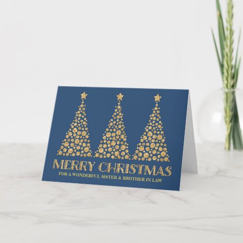 Gold Blue Christmas Sister  Brother in Law Holiday Card