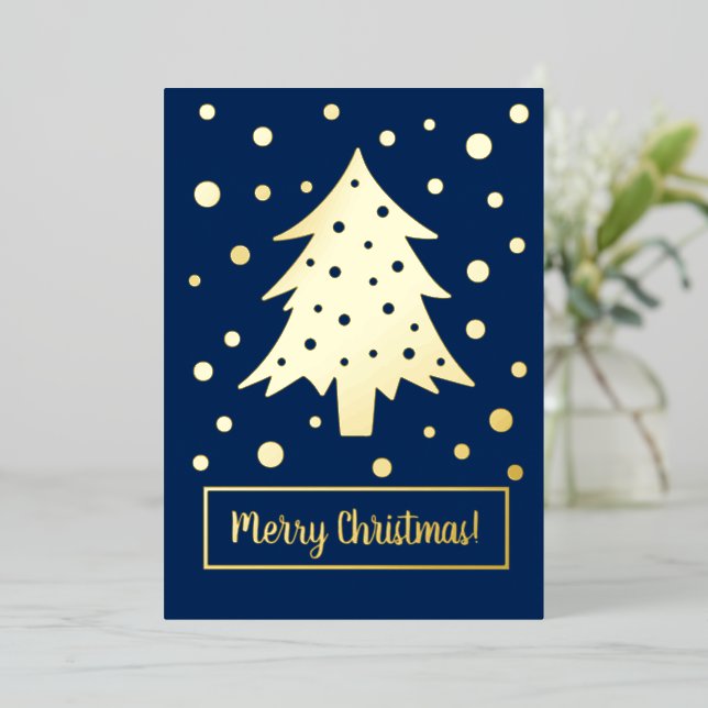 Gold Blue Christmas Tree Xmas Holiday Your Words (Standing Front)