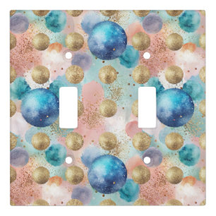 Gold & Blue Circle Pattern with Glitter Accents Light Switch Cover