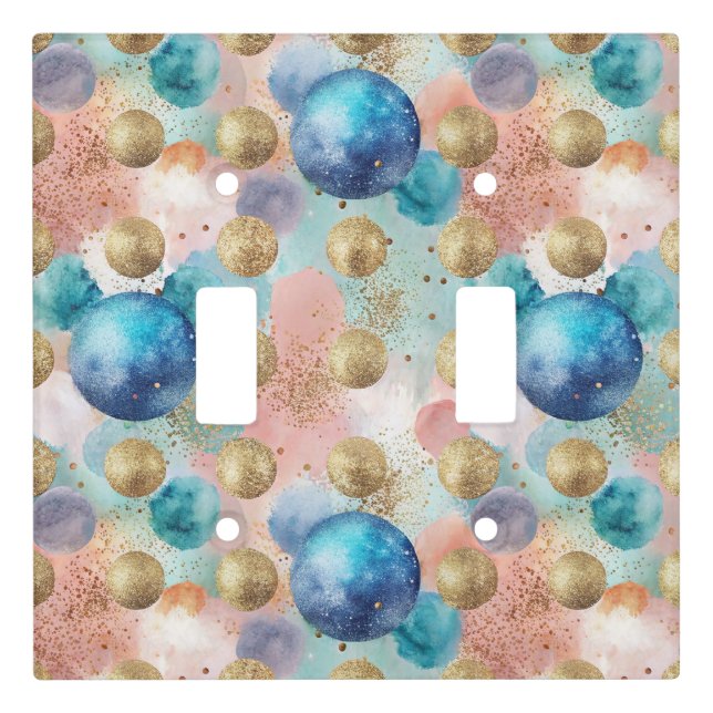 Gold & Blue Circle Pattern with Glitter Accents Light Switch Cover (Front)