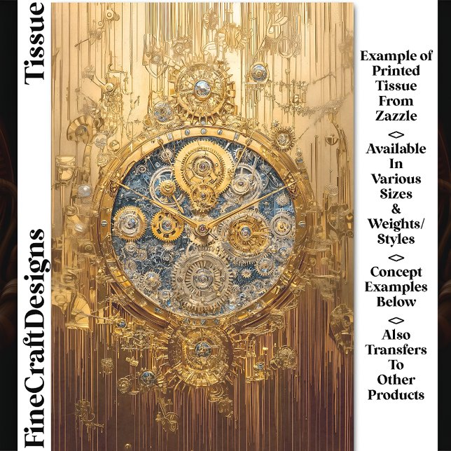Gold Blue Clock, Gears Screws Cogs DG8 Decoupage Tissue Paper (Creator Uploaded)