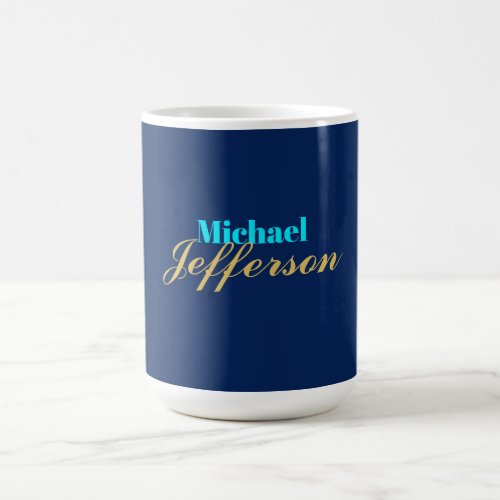 Gold blue color elegant modern minimalist name coffee mug