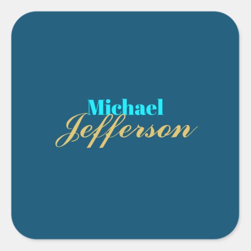 Gold blue color elegant modern minimalist name square sticker