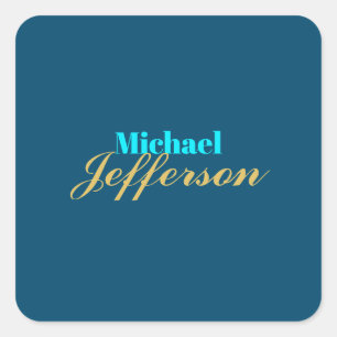 Gold blue color elegant modern minimalist name square sticker