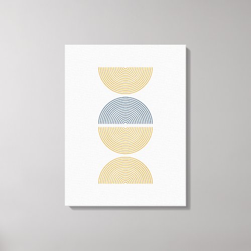 Gold  Blue Color Half Circles Minimalist Art Canvas Print