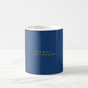 Gold & Blue Color Minimalist Plain Modern Name Coffee Mug